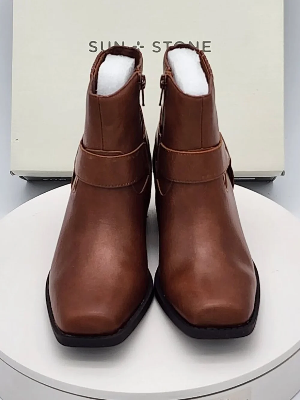 Sun + Stone Westinn Brown Moto Ankle Boots Women’s Size 7 - Picture 7 of 9